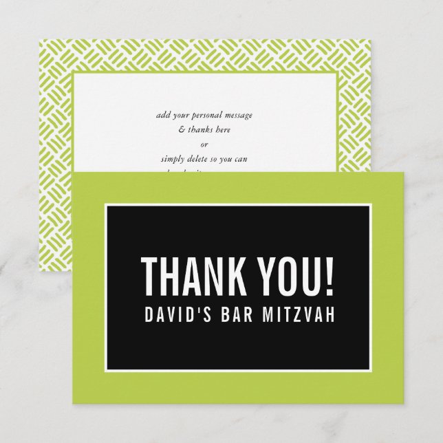 THANK YOU BAR MITZVAH minimalist grid lime black (Front/Back)