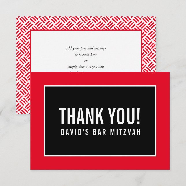 THANK YOU BAR MITZVAH minimalist grid red black (Front/Back)