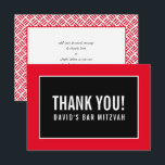 THANK YOU BAR MITZVAH minimalist grid red black Card<br><div class="desc">by kat massard >>> https://linktr.ee/simplysweetpaperie <<< A simple, stylish way to say thank you to your guest's for attending your event. Setup as a template it is simple for you to add your own details, or hit the customise button and you can add or change text, fonts, sizes etc TIP...</div>