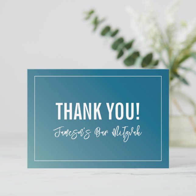 THANK YOU BAR MITZVAH modern blue mint gradient Card (Standing Front)