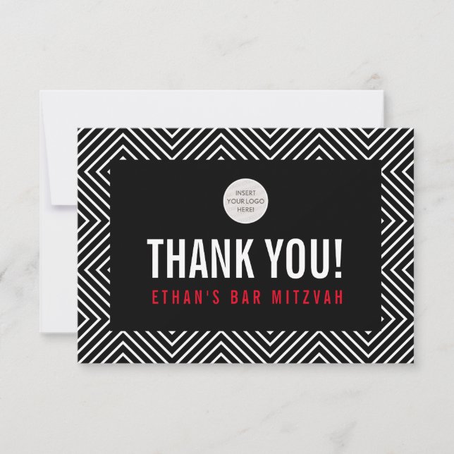 THANK YOU BAR MITZVAH modern geometric black red Card (Front)