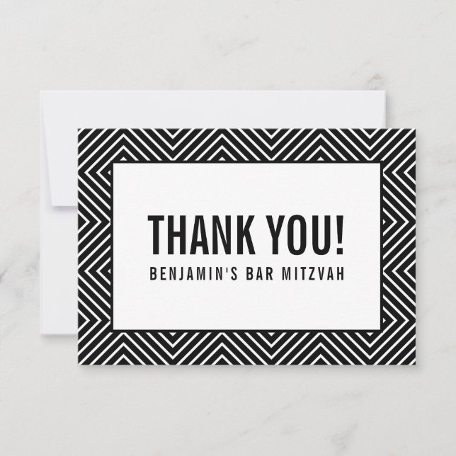 THANK YOU BAR MITZVAH modern geometric black white (Front)