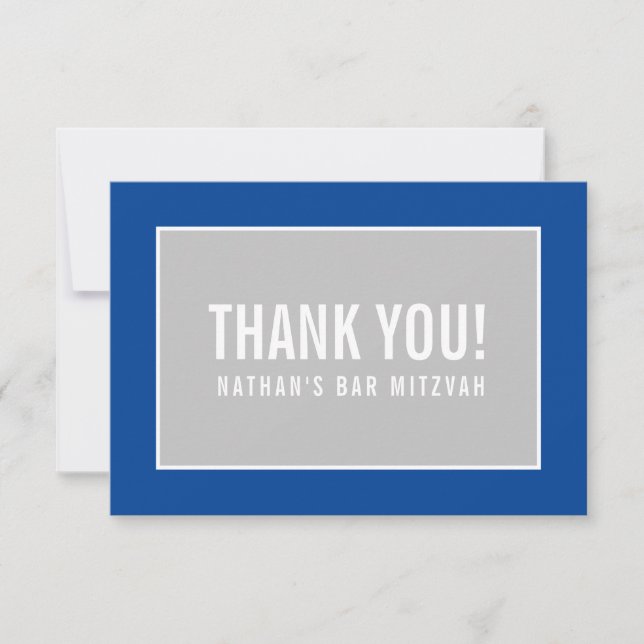 THANK YOU BAR MITZVAH modern geometric blue grey Card (Front)