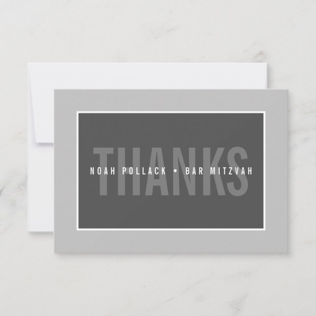 THANK YOU BAR MITZVAH modern geometric mono grey Card (Front)