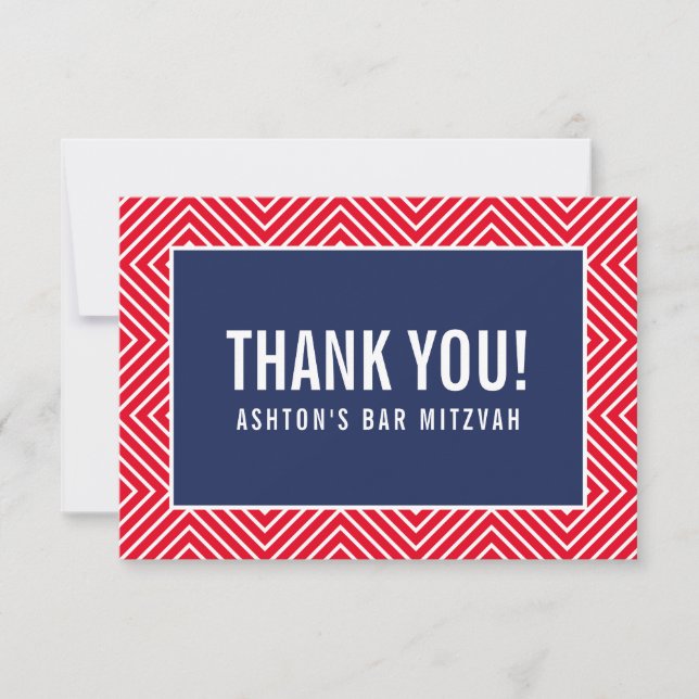 THANK YOU BAR MITZVAH modern geometric navy red Card (Front)
