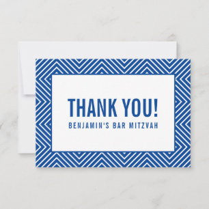 THANK YOU BAR MITZVAH modern geometric royal blue Card