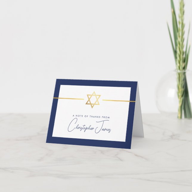 THANK YOU bar mitzvah modern gold jewish star navy (Front)