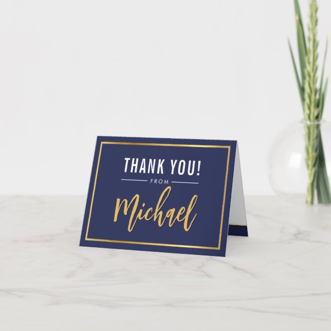 THANK YOU bar mitzvah modern gold name calligraphy Card (Front)