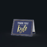 THANK YOU bar mitzvah modern gold name KYLE navy Card<br><div class="desc">[ NOTE - THE GOLD EFFECT IS A PRINTED PICTURE ] A modern, simple design for a THANK YOU CARD Setup as a template it is simple for you to add your own details, or hit the customize button and you can add or change text, fonts, sizes etc TIP ::...</div>