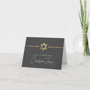 THANK YOU bar mitzvah modern gold star grey grey Card