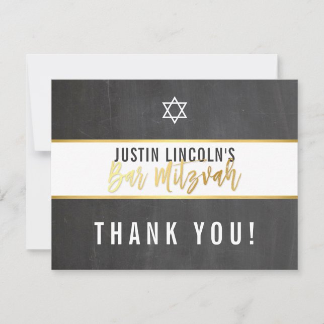 THANK YOU BAR MITZVAH modern grey chalkboard gold Card (Front)