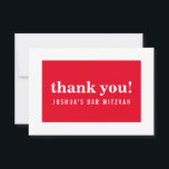 THANK YOU BAR MITZVAH modern minimalist bold red<br><div class="desc">by kat massard >>> https://linktr.ee/simplysweetpaperie <<< A simple, stylish way to say thank you to your guest's for attending your event. Setup as a template it is simple for you to add your own details, or hit the customise button and you can add or change text, fonts, sizes etc TIP...</div>