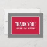THANK YOU BAR MITZVAH modern minimalist red grey<br><div class="desc">by kat massard >>> https://linktr.ee/simplysweetpaperie <<< A simple, stylish way to say thank you to your guest's for attending your event. Setup as a template it is simple for you to add your own details, or hit the customise button and you can add or change text, fonts, sizes etc TIP...</div>