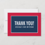 THANK YOU BAR MITZVAH modern minimalist red navy<br><div class="desc">by kat massard >>> https://linktr.ee/simplysweetpaperie <<< A simple, stylish way to say thank you to your guest's for attending your event. Setup as a template it is simple for you to add your own details, or hit the customise button and you can add or change text, fonts, sizes etc TIP...</div>
