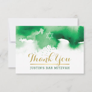 THANK YOU BAR MITZVAH modern star green watercolor