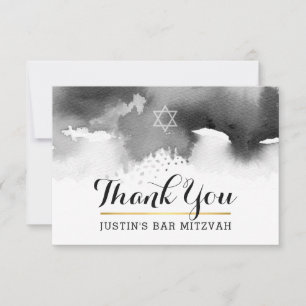 THANK YOU BAR MITZVAH modern star grey watercolor Card