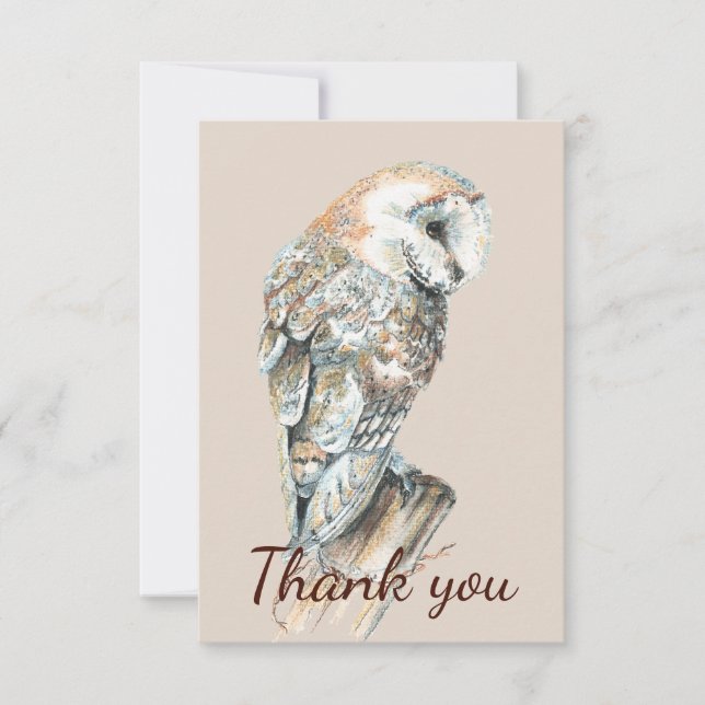 Thank You Barn Owl Birds & Animal Art Card (Front)