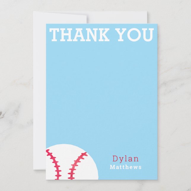 Thank You Baseball Sports Blue Personalized Card (Front)