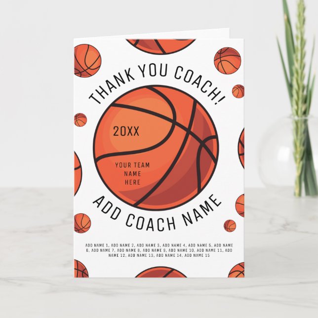 Thank You Basketball Coach Add Team Player Names Card (Front)