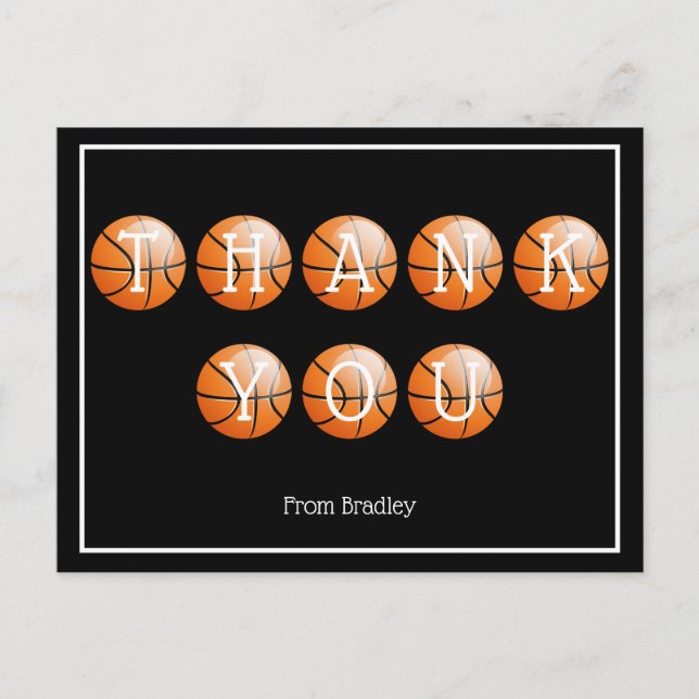 Thank You Basketball Custom Personalized Postcard (Front)
