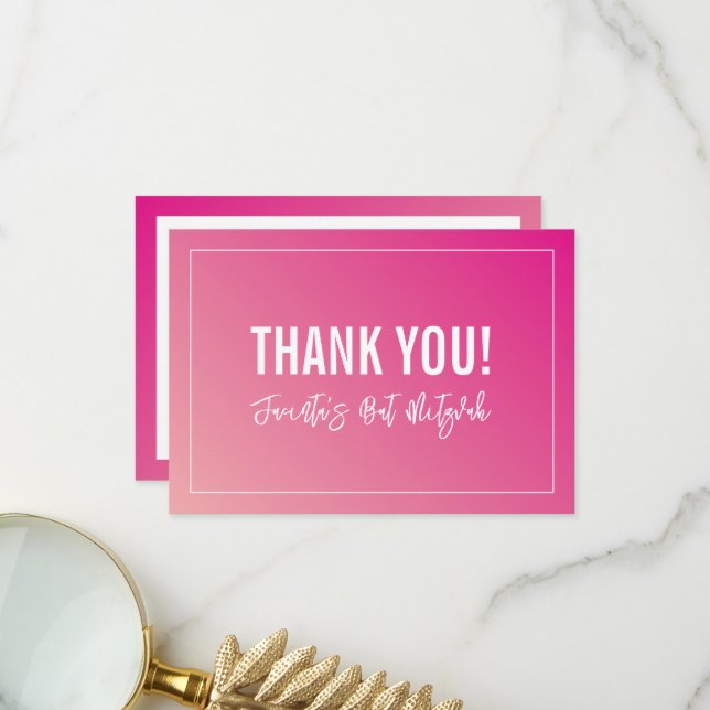 THANK YOU BAT MITZVAH modern bright pink gradient (Front/Back In Situ)