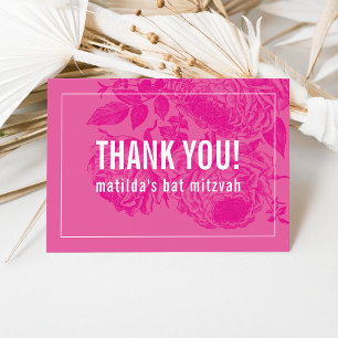 THANK YOU BAT MITZVAH modern elegant floral pink Card