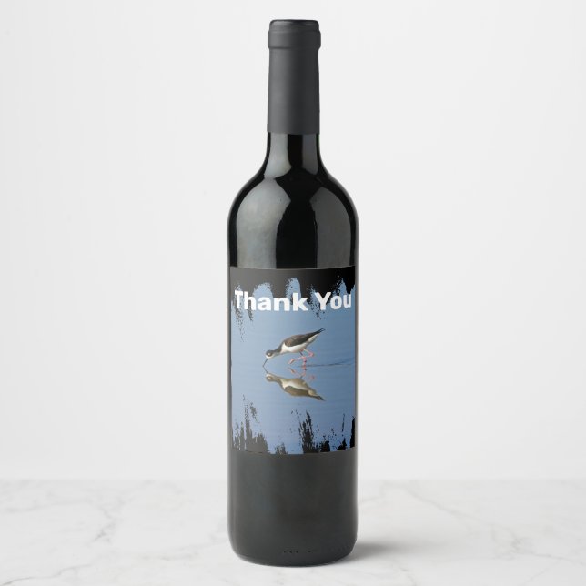 Thank You Beach Bird Reflection Photo Appreciation Wine Label (Front)