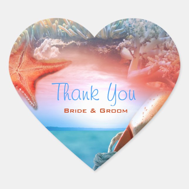 "Thank you" beach wedding tropical cruise Heart Sticker (Front)