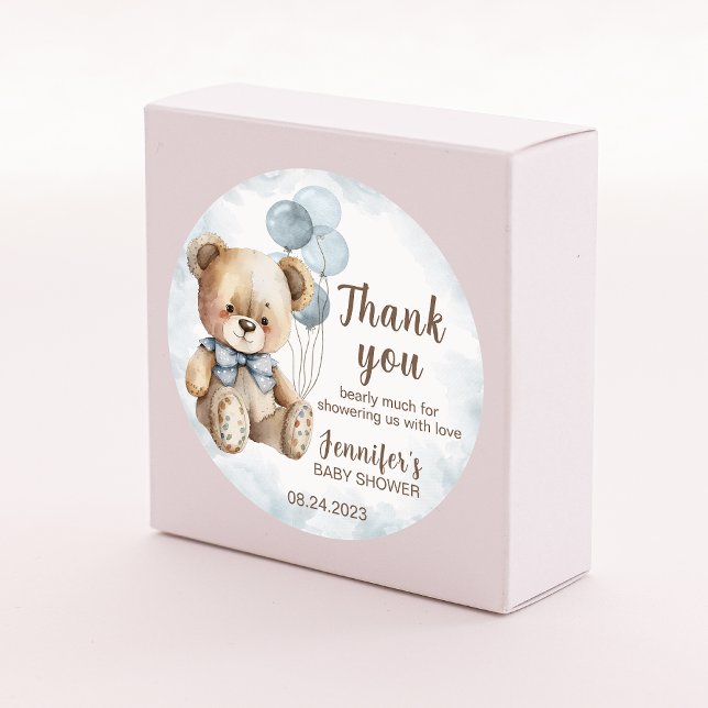 Thank you bear balloon baby shower round stickers (Creator Uploaded)