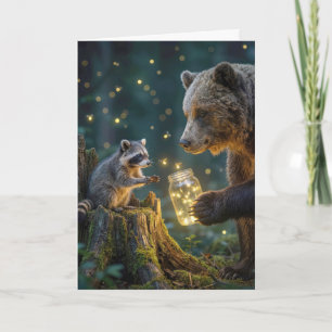 Thank You Bear with Raccoon and Fireflies Card