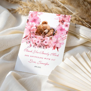 Thank You Bearly Much Pink Floral Teddy Bear Baby  Card