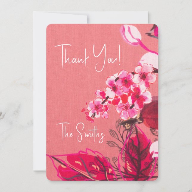 Thank You Beautiful Pink Cherry Blossom Floral Art (Front)
