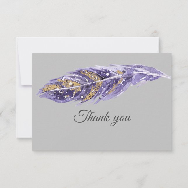 Thank You Beautiful Purple Gold Feather Card (Front)