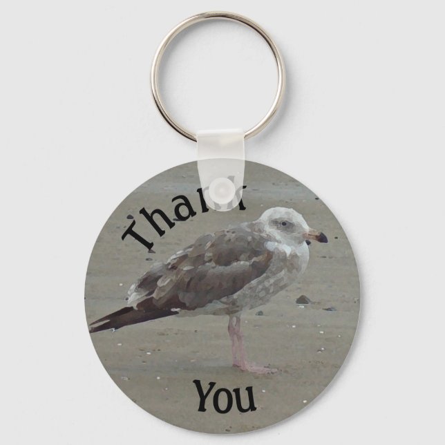 Thank You Beautiful Seagull on Sand Appreciation Keychain (Front)