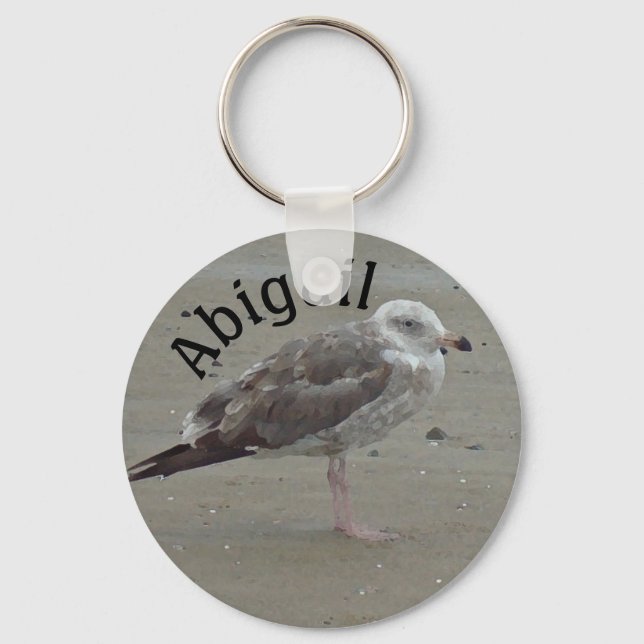 Thank You Beautiful Seagull on Sand Appreciation Keychain (Front)