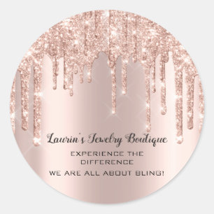 Thank You Beauty Bridal Rose Glitter Drips Classic Round Sticker