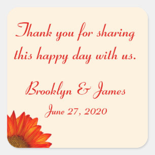 Thank You Beige Fall Wedding Stickers Sunflower