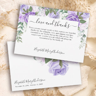 Thank You Bereavement Purple Floral Memorial Card