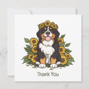 Thank You Bernese Mountain Dog Sunflower Crown Card