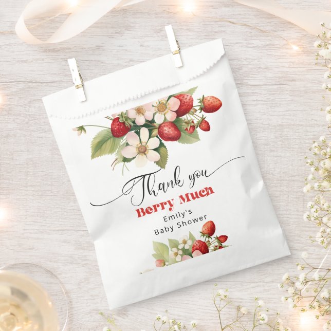 Thank you berry much Strawberry baby shower Favour Bag (Clipped)