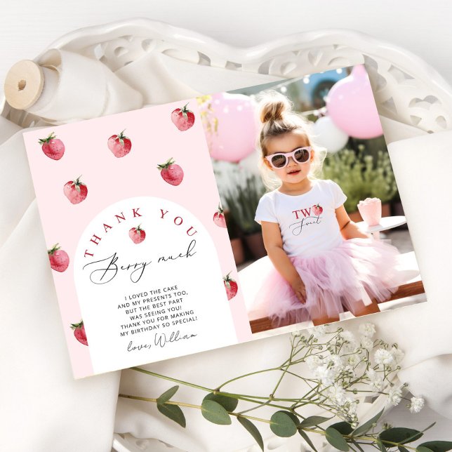  Thank you berry much strawberry birthday photo Invitation (Creator Uploaded)