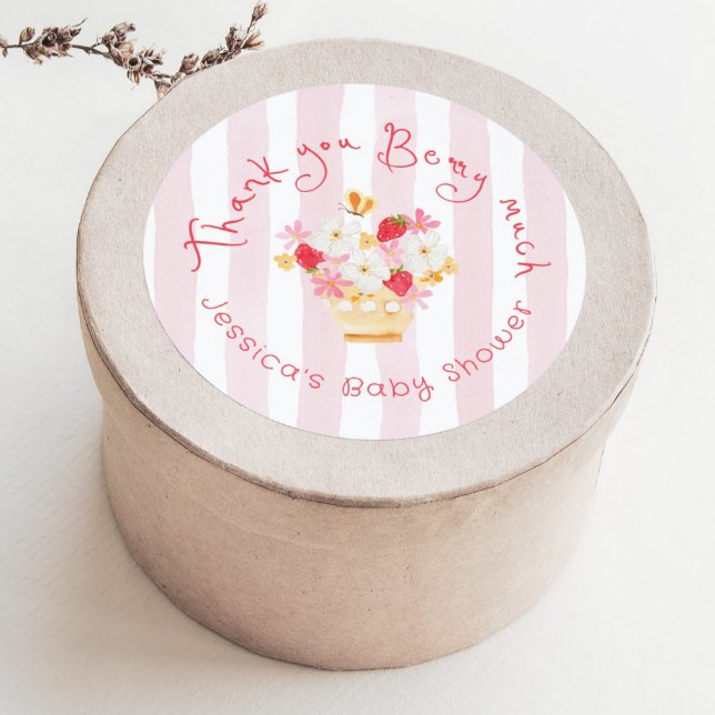 Thank you Berry Much Whimsical Baby Shower Classic Round Sticker (Creator Uploaded)