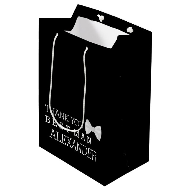 Thank You Best Man With White Bow Tie Personalize Medium Gift Bag (Front Angled)