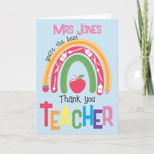 thank you best teacher appreciation rainbow  card (Front)