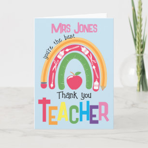 thank you best teacher appreciation rainbow  card
