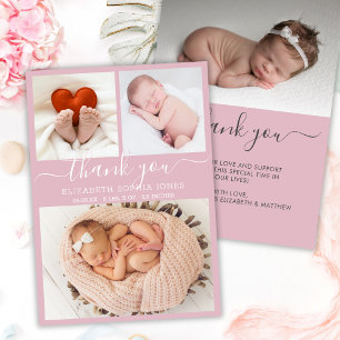 Thank You Birth Announcement Blush Photo Collage 
