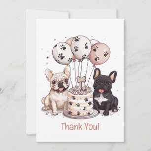 Thank You Birthday French Bulldogs Party Hats Card