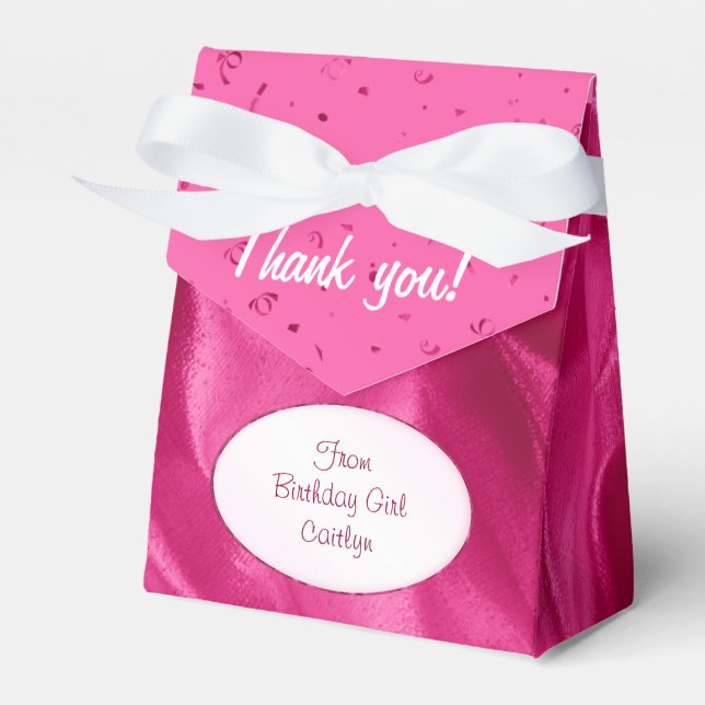"Thank You" Birthday Fuchsia Textured Fabric Look Favor Box (Front Side)