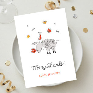 Thank You Birthday Girly Cute Lamb Sheep Flower Card