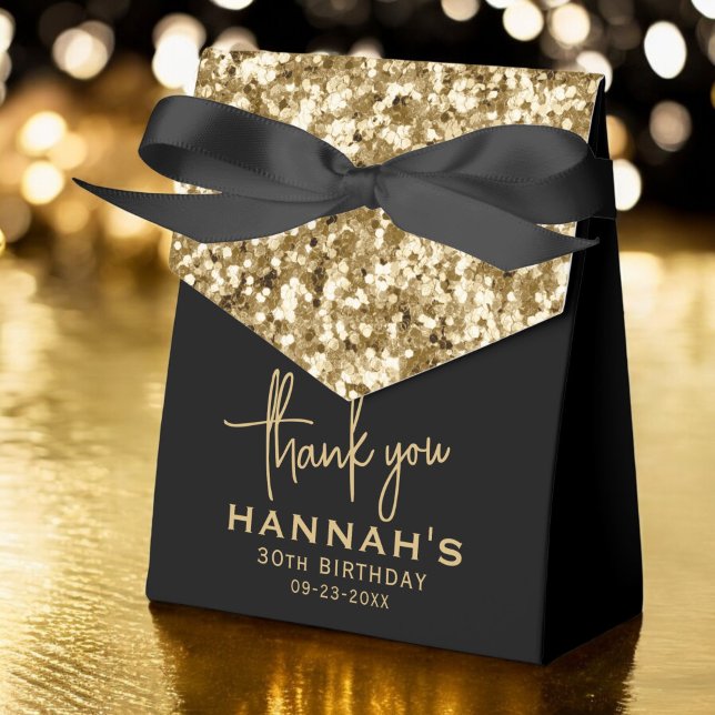 Thank You Birthday Gold Glitter Monogram Script Favor Box (Creator Uploaded)